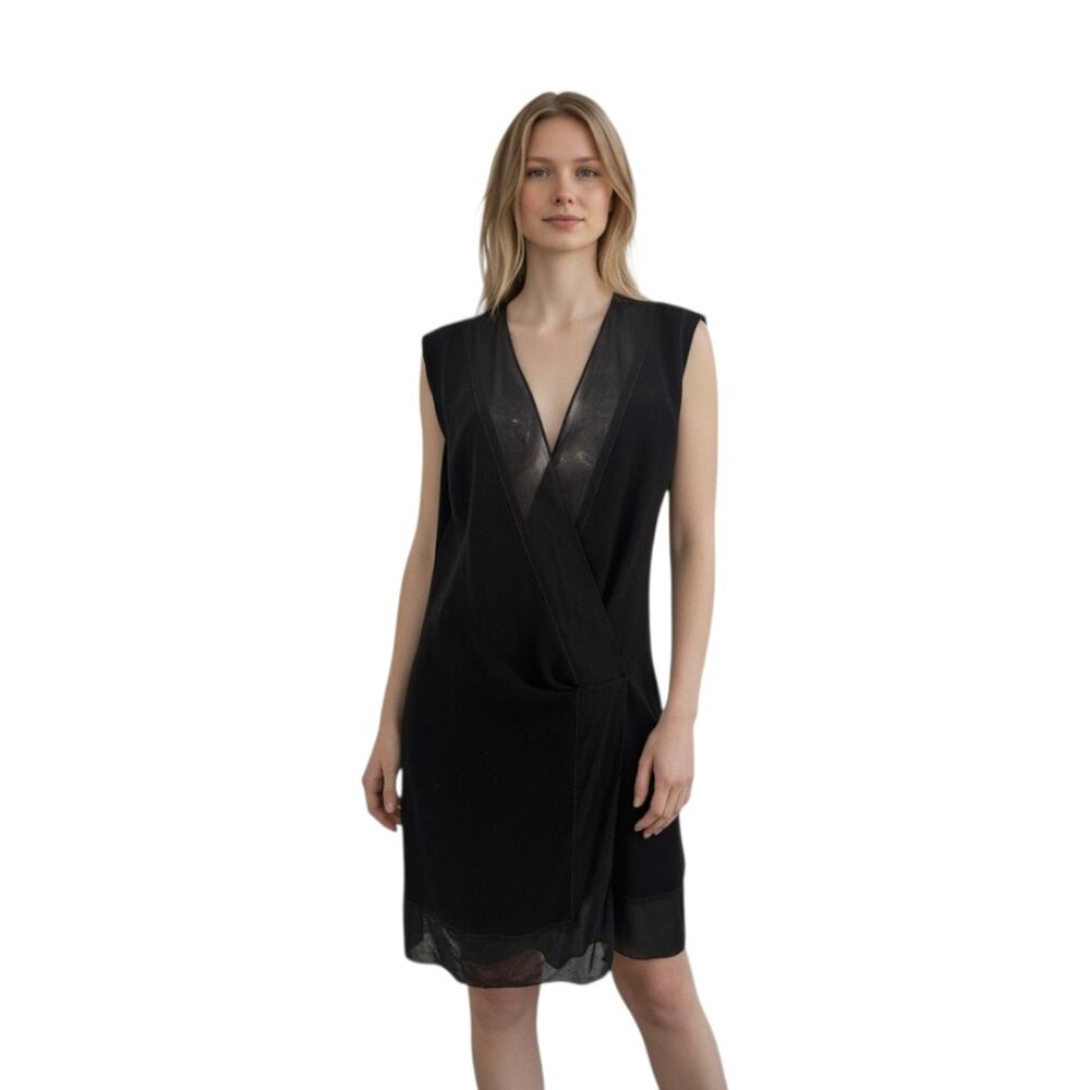 Sandro Paris Crossover Crepe Plunge-Neck Mini Dress Black Women's Size 1